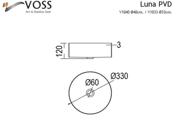 Voss Luna V1033 Inox Brushed Φ33 Βουρτσισμένο Inox Στρογγυλός Επιτραπέζιος Νιπτήρας 87951